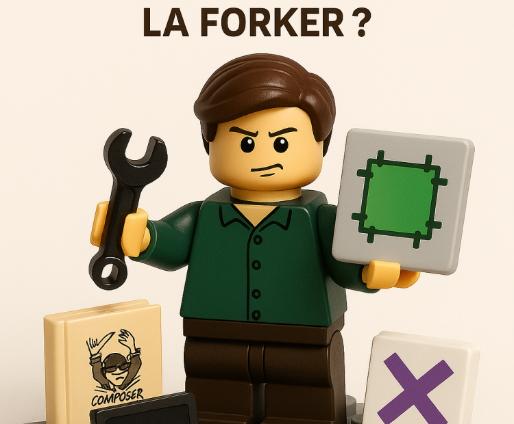 Figurine LEGO tenant une clé et un écran d'ordinateur sur un socle, expression déterminée.